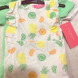New  Mizrahi set of 3 baby onesies  3-6 months